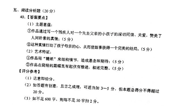 2012年10月全國自考《中國當(dāng)代文學(xué)作品選》答案（三）