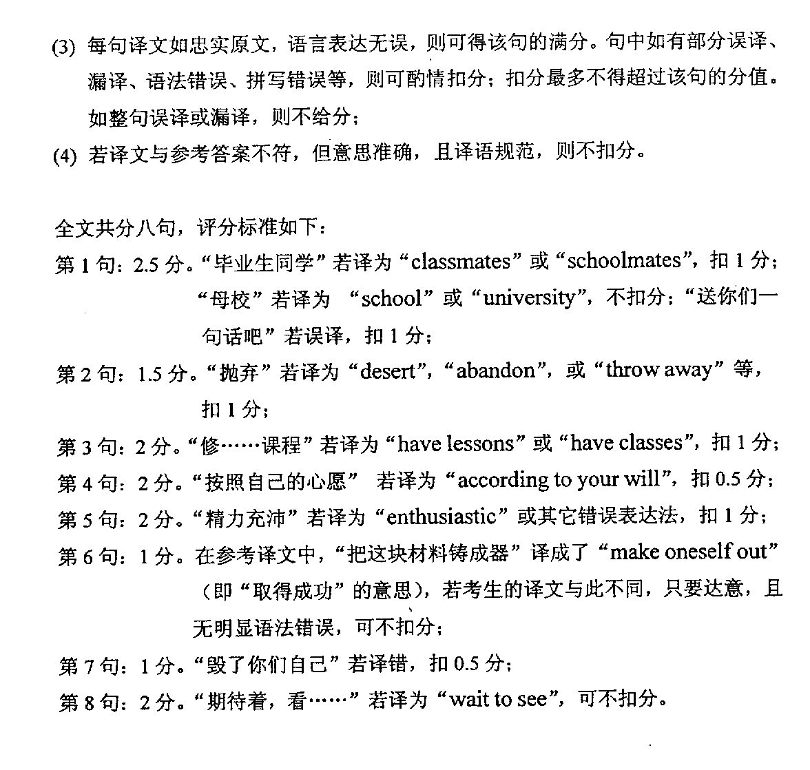 2012年4月全國自考英語翻譯答案（五）
