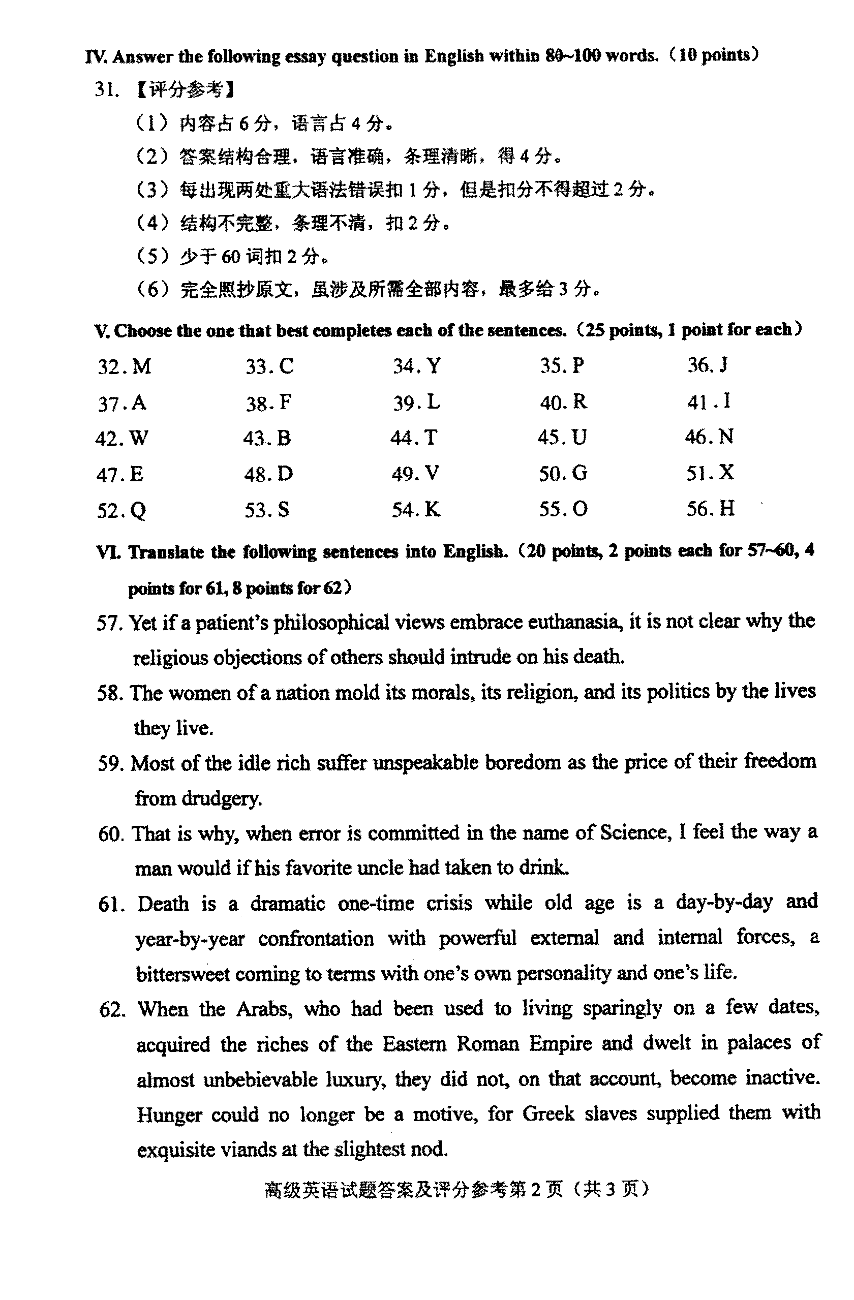 2012年10月全國自考高級英語答案（2）